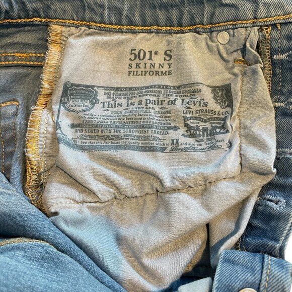 Levis 501 S Jeans Womens 27x28 Button Fly Denim Skinny Filiforme - Blue Color - Picture 10 of 13